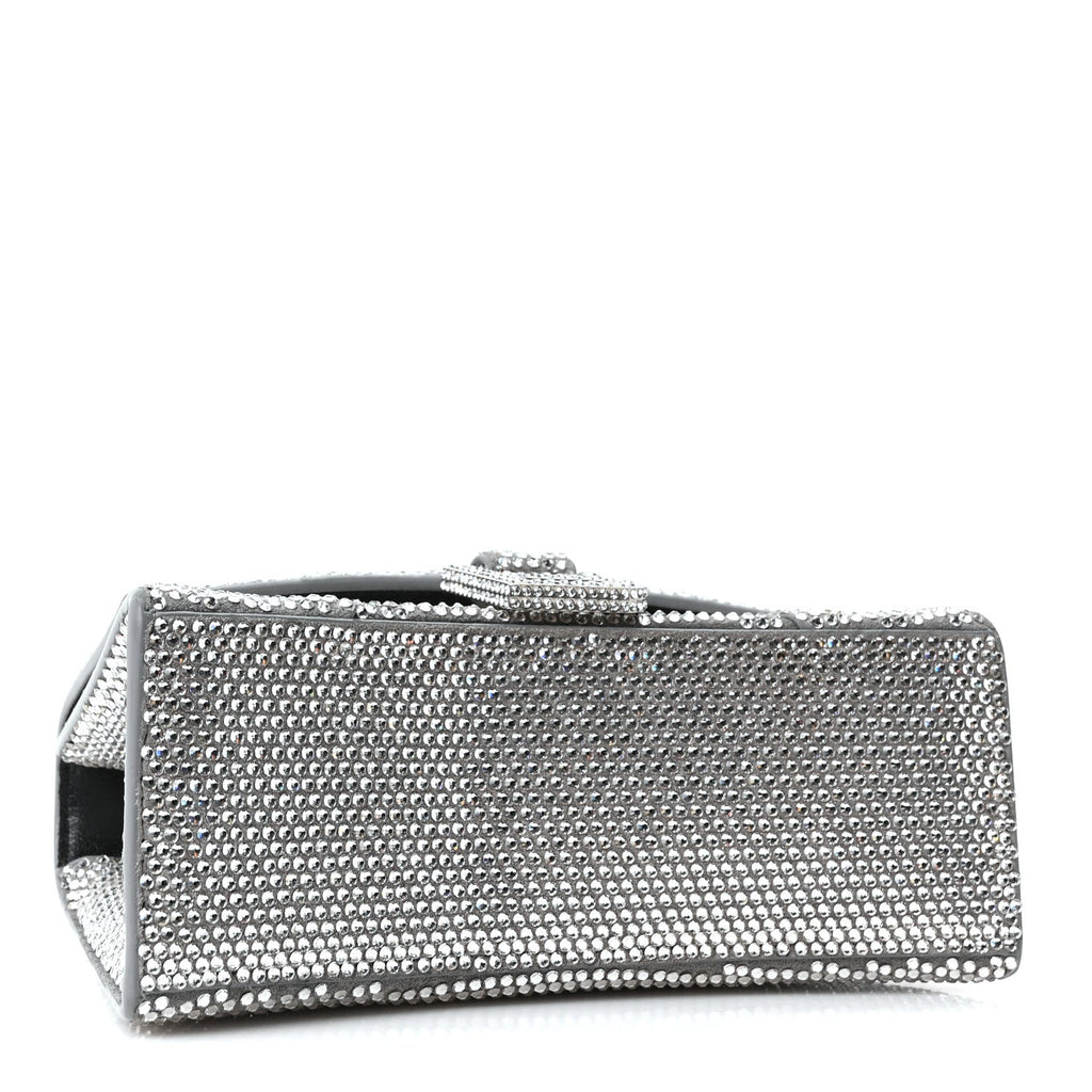Strass Suede Hourglass Top Handle Bag XS Smoke Grey Crystal