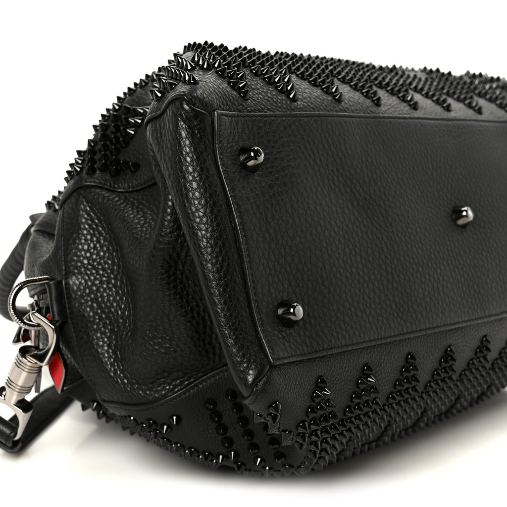 Grained Calfskin Mix Chevron Spikes Large Panettone Bowling Bag Black