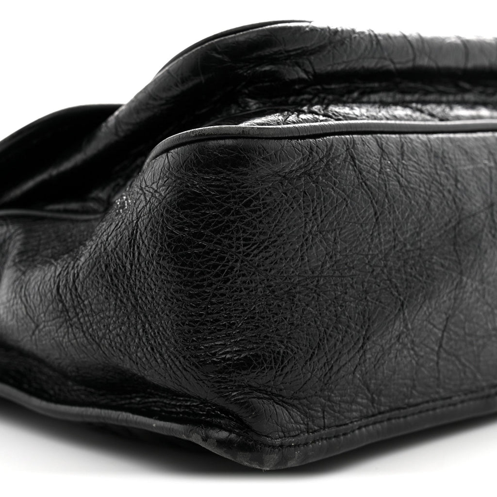 Crinkled Calfskin Matelasse Monogram Medium Niki Chain Satchel Black