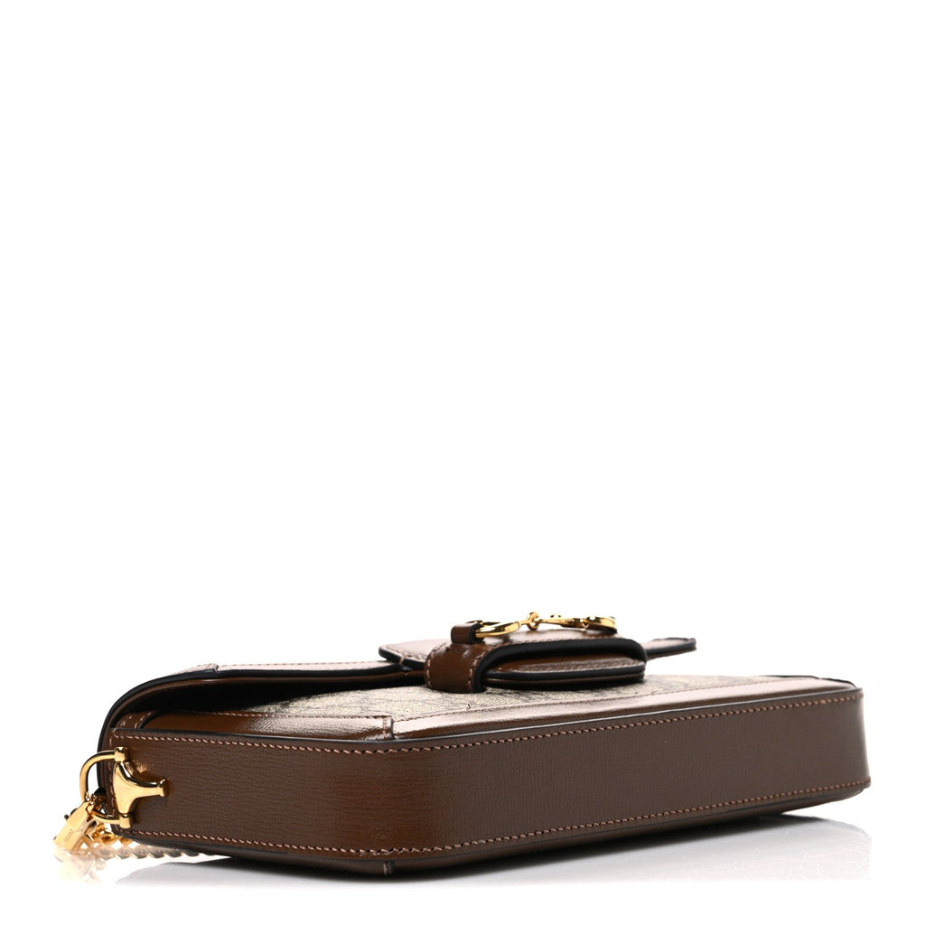 GG Supreme Monogram Azalea Calfskin Horsebit 1955 Mini Bag Beige Ebony Brown Sugar