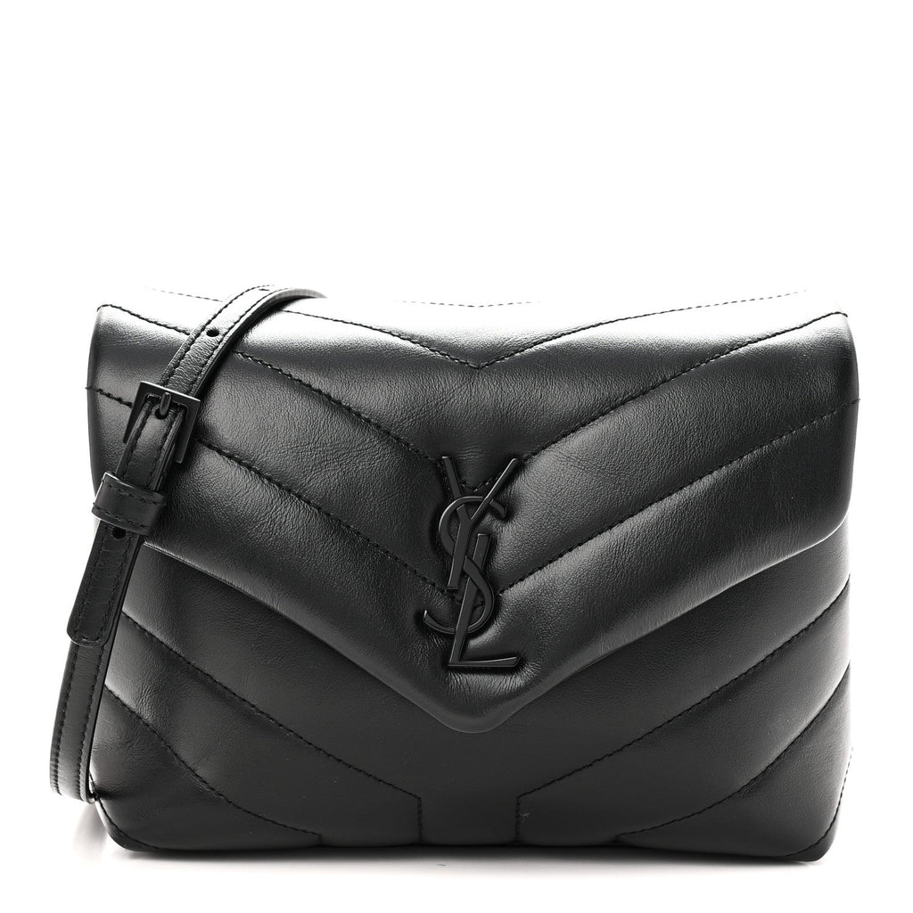 Calfskin Y Quilted Monogram Monochrome Toy Loulou Crossbody Bag Black