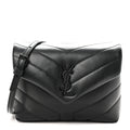 Calfskin Y Quilted Monogram Monochrome Toy Loulou Crossbody Bag Black