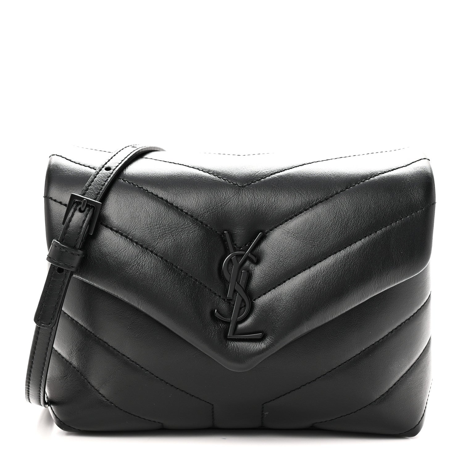 Calfskin Y Quilted Monogram Monochrome Toy Loulou Crossbody Bag Black