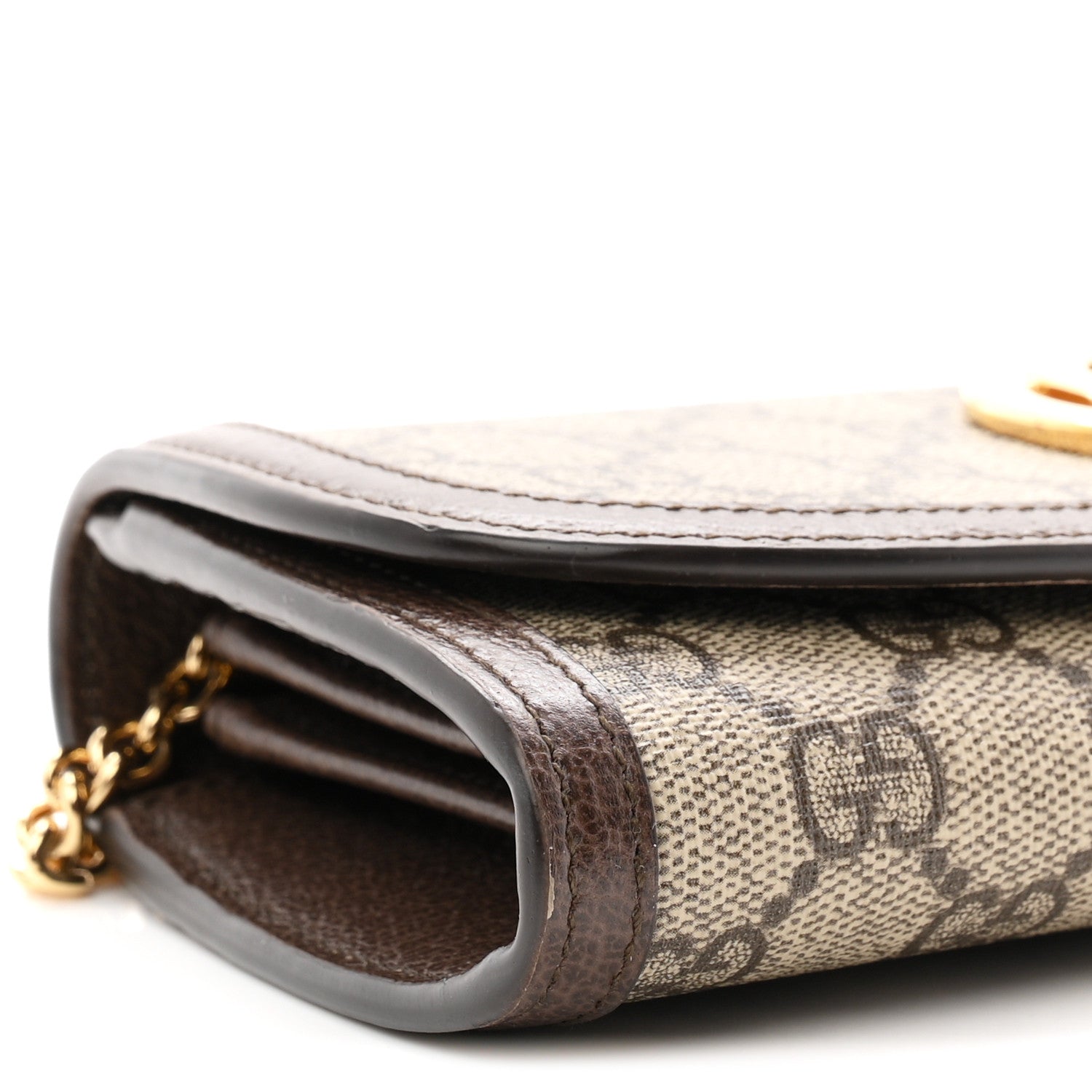 GG Supreme Monogram Textured Dollar Calfskin Blondie Continental Chain Wallet Beige Ebony New Acero