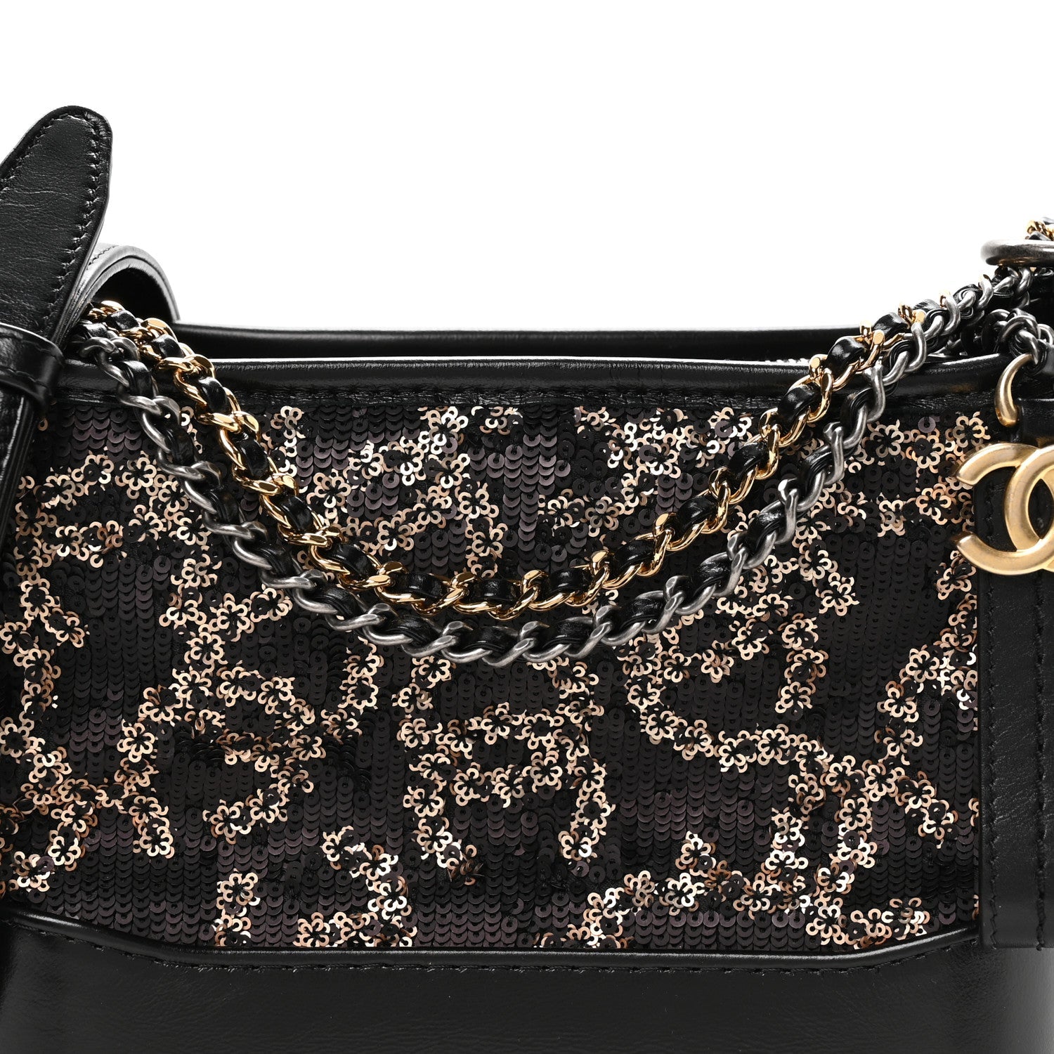 Sequin Calfskin Small Gabrielle Hobo Black Gold