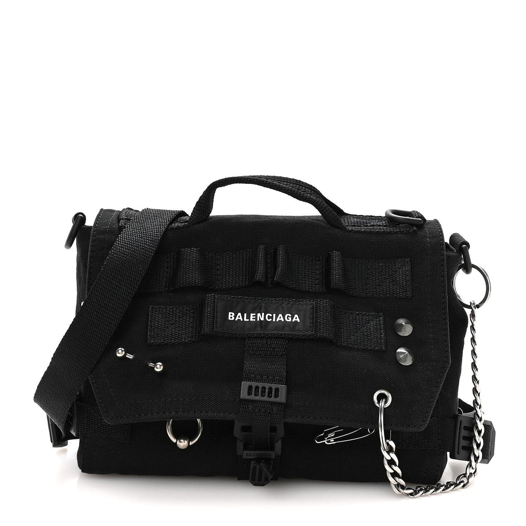 Canvas Pierced Army Messenger Bag Black