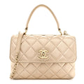 Metallic Lambskin Quilted Small Trendy CC Flap Dual Handle Bag Gold