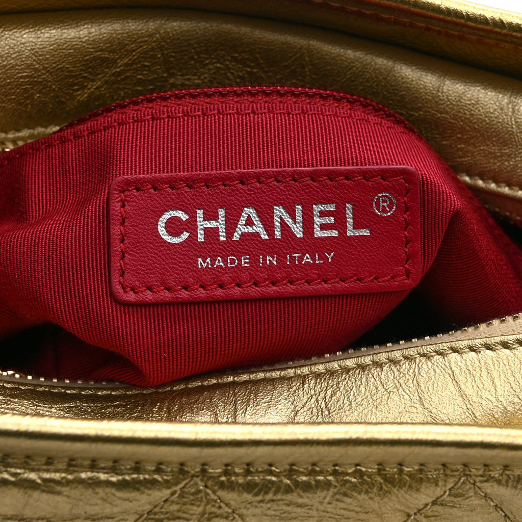 Metallic Aged Calfskin Quilted Small Gabrielle Hobo Gold