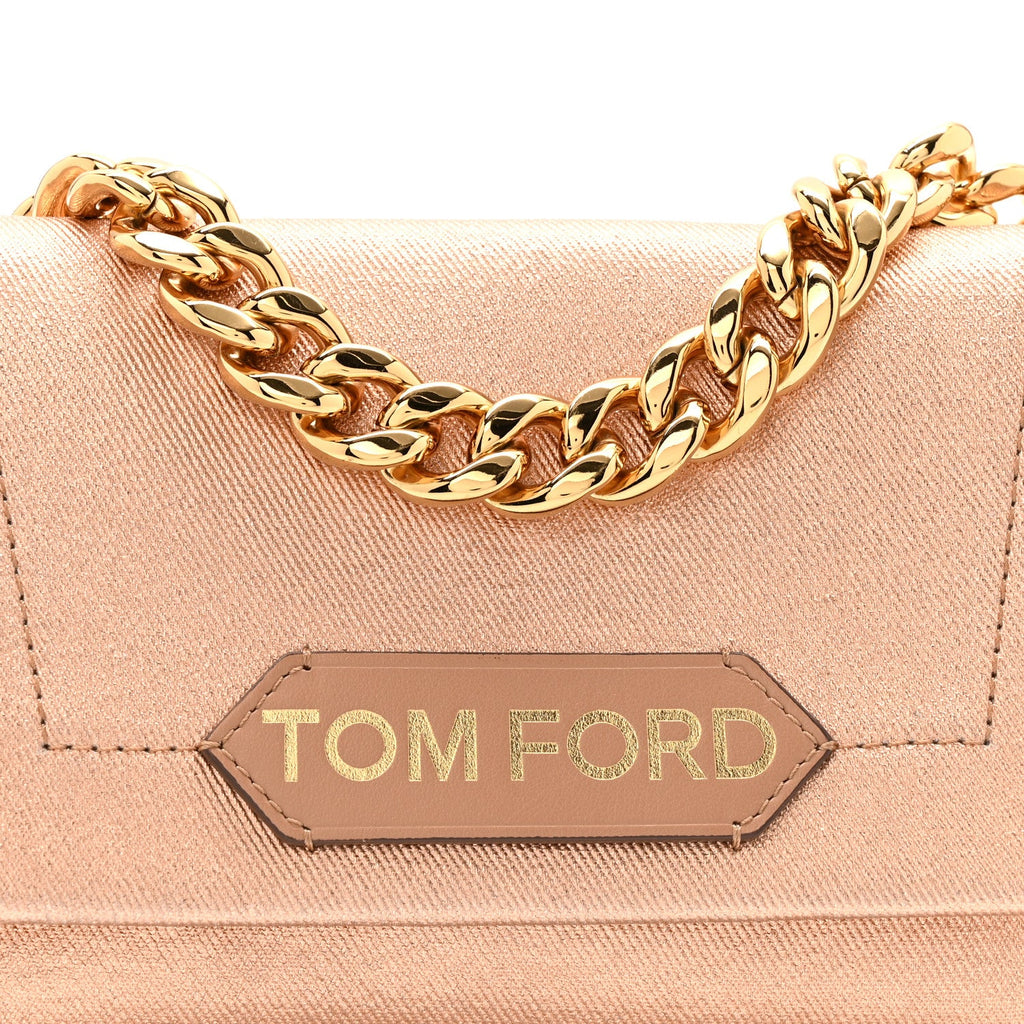 Coated Metallic Denim Mini Label Chain Shoulder Bag Iced Nude