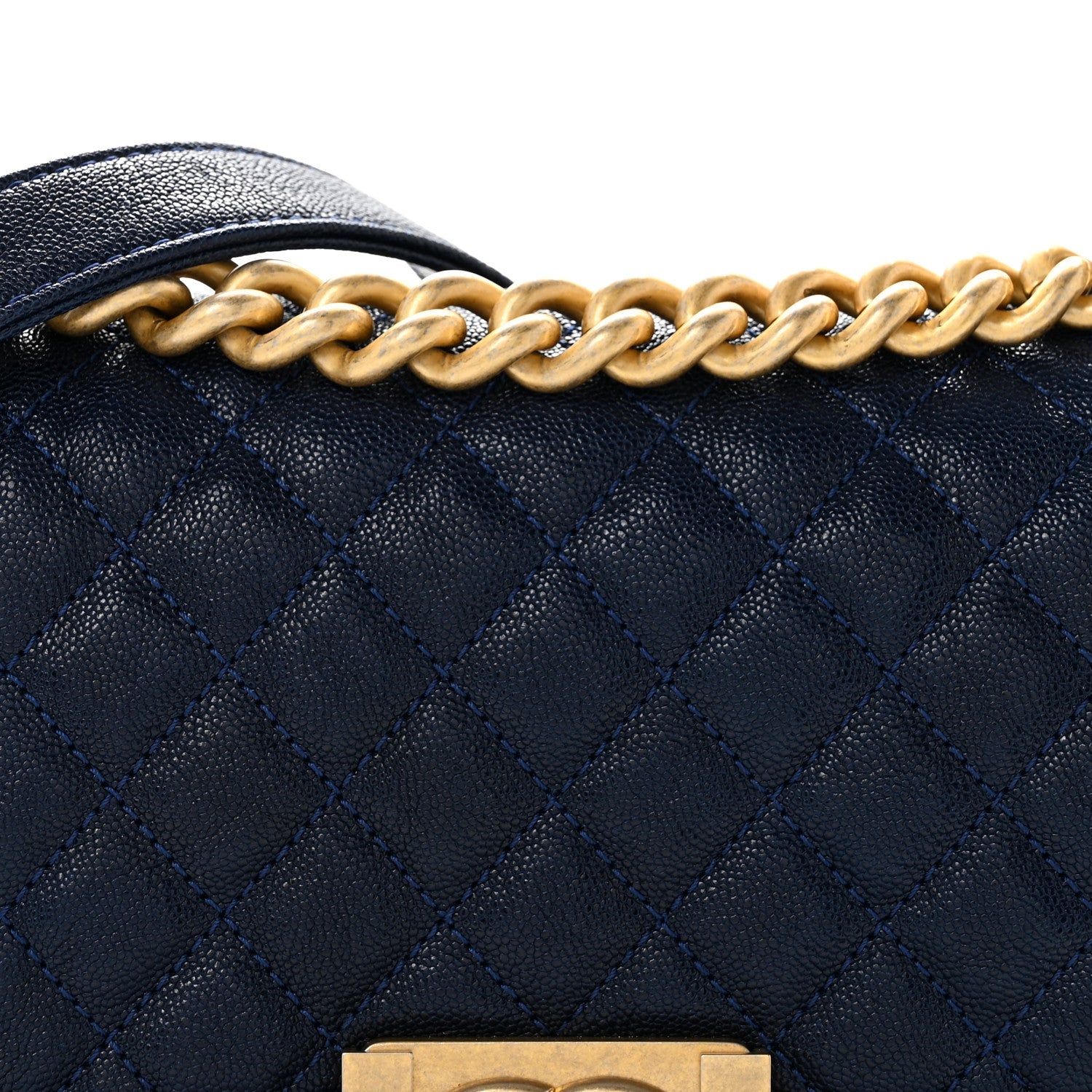 Caviar Quilted Small Boy Flap Navy