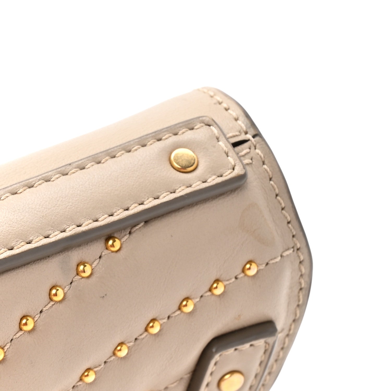 Calfskin Lambskin Quilted Studded Nile Bracelet Minaudiere Bag Pastel Grey