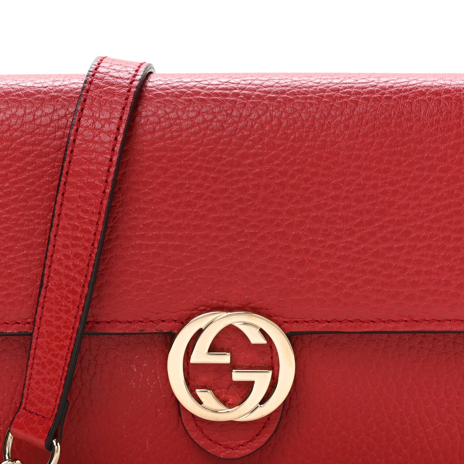 Dollar Calfskin Interlocking G Chain Wallet Red