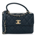 Lambskin Quilted Small Trendy CC Flap Dual Handle Bag Blue