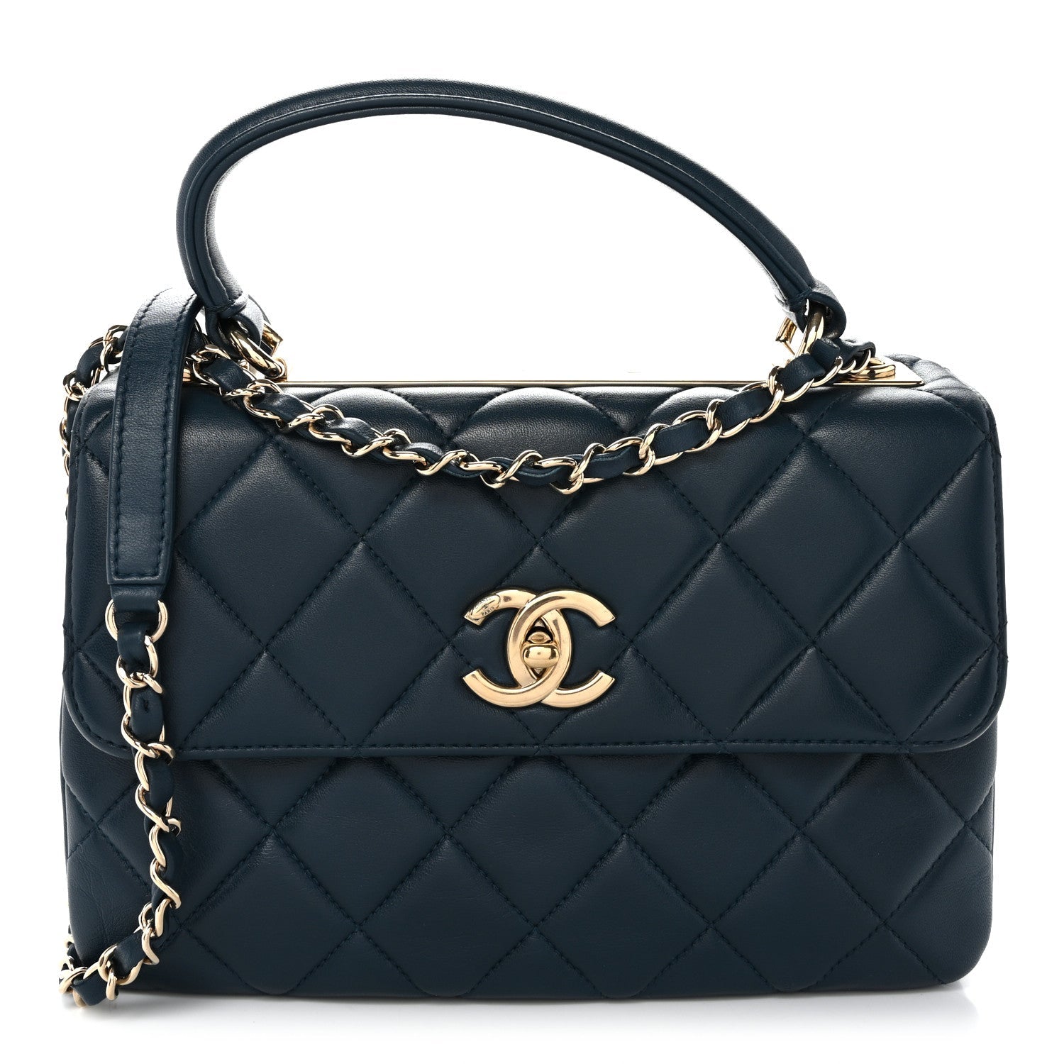 Lambskin Quilted Small Trendy CC Flap Dual Handle Bag Blue