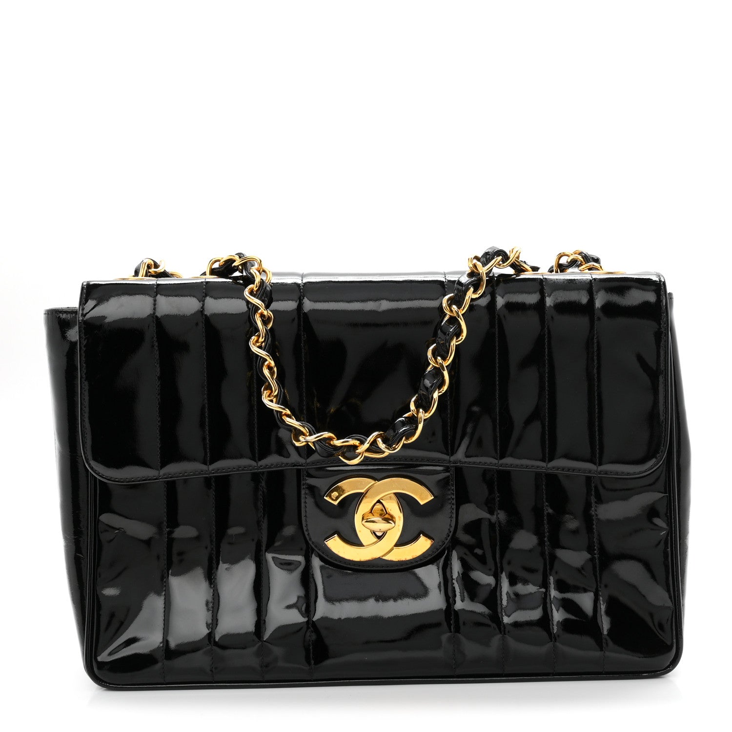 Patent Vertical Quilted Jumbo Single Flap Black