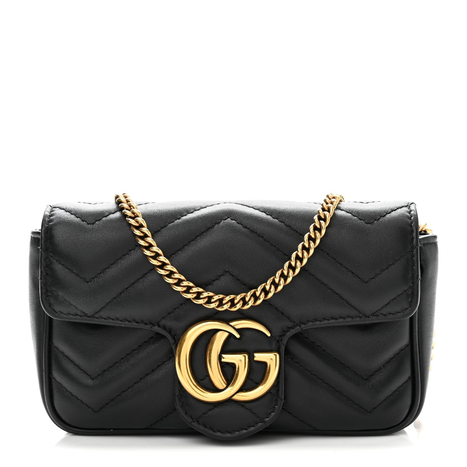 Calfskin Matelasse Super Mini GG Marmont Shoulder Bag Black