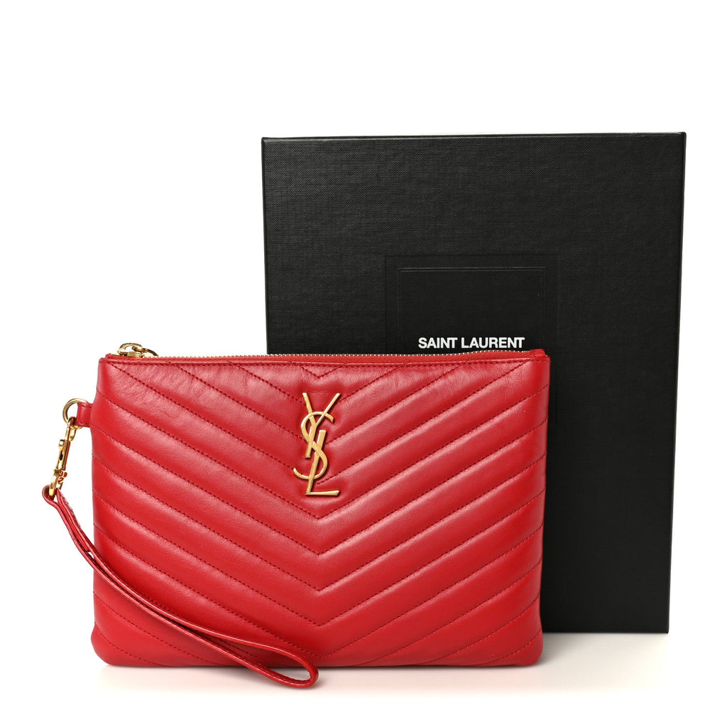 Calfskin Matelasse Chevron Monogram A5 Wristlet Bandana Red