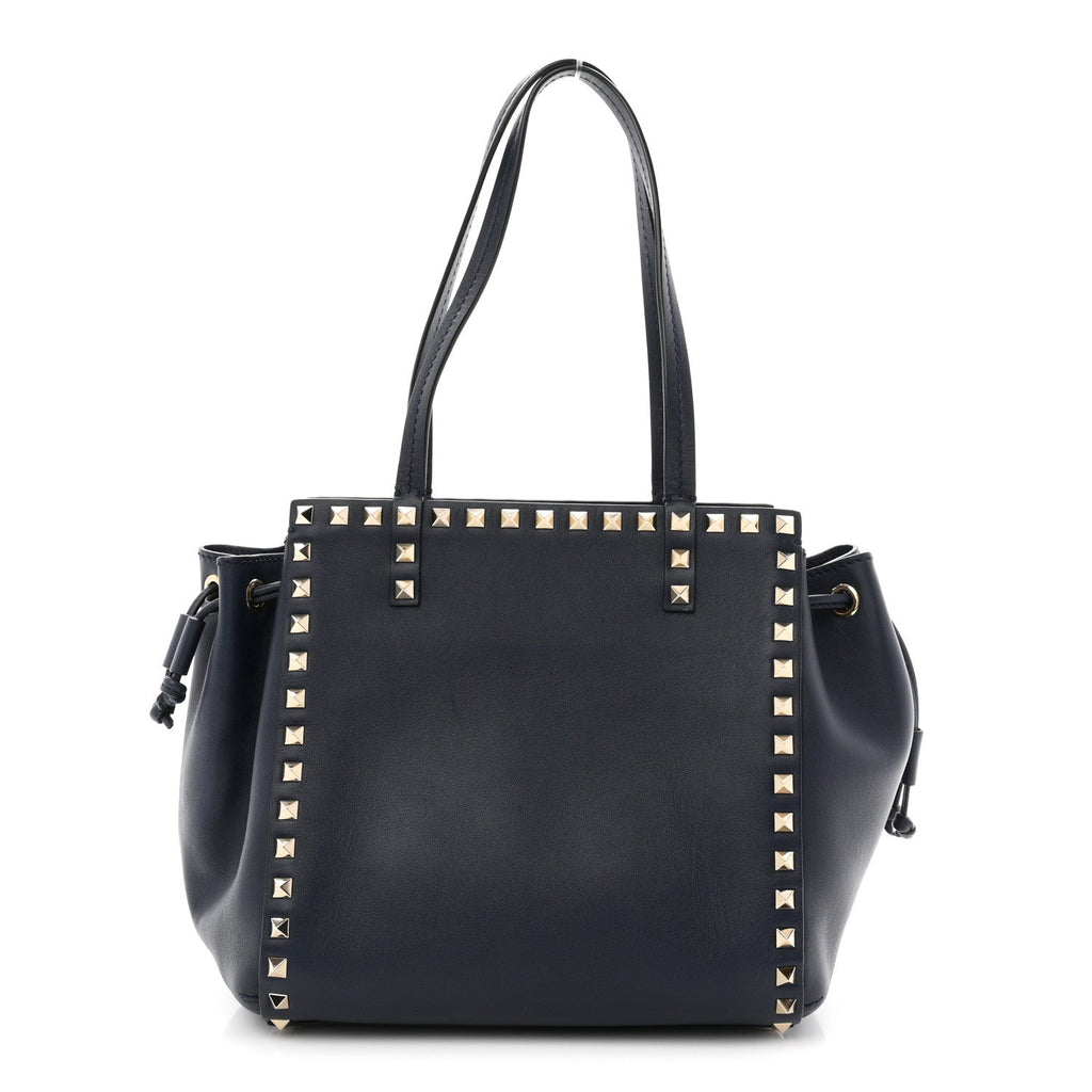 Calfskin Rockstud Double Handle Cinch Tote Marine