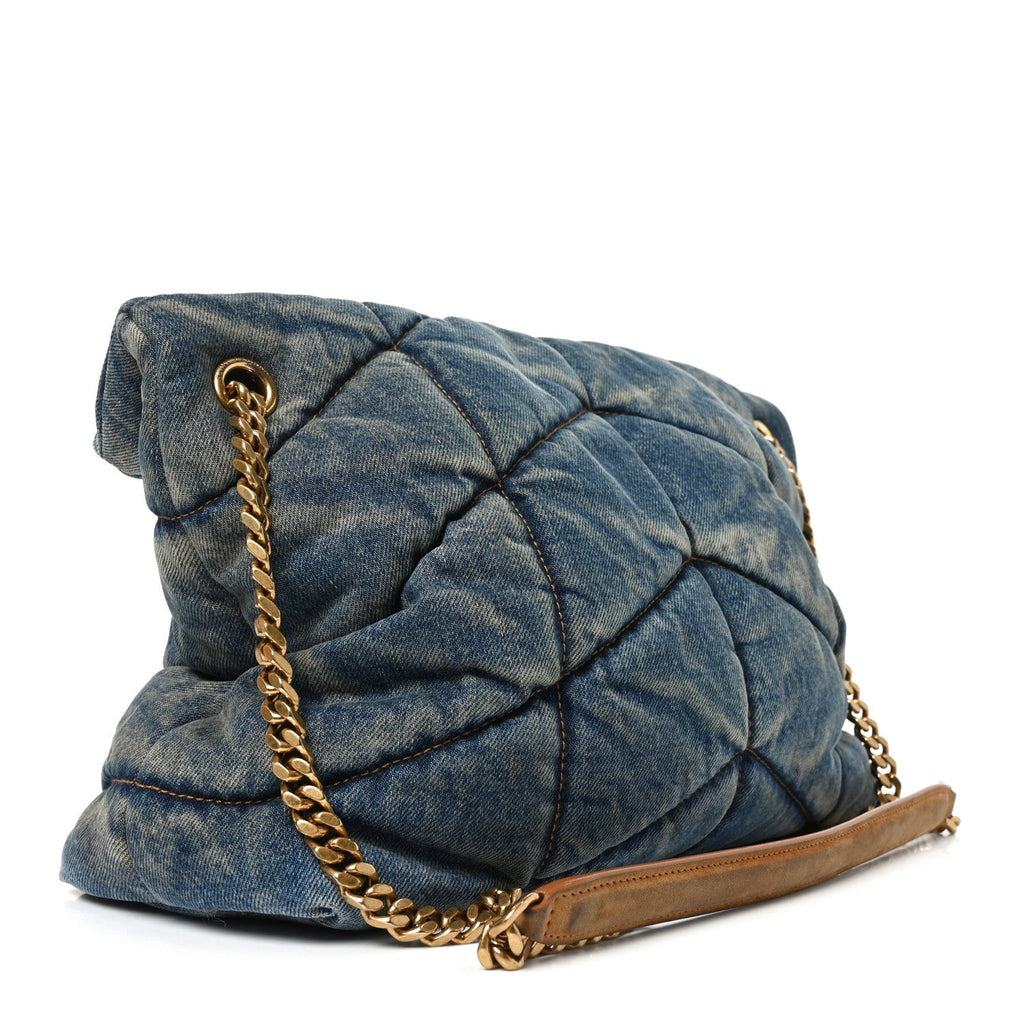 Denim Quilted Medium Loulou Puffer Monogram Chain Satchel Blue Cinnamon