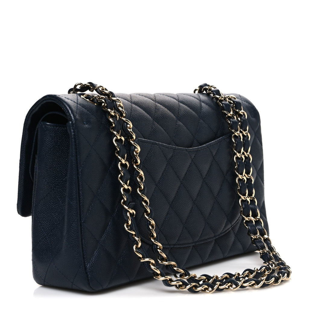 Caviar Quilted Medium Double Flap Navy