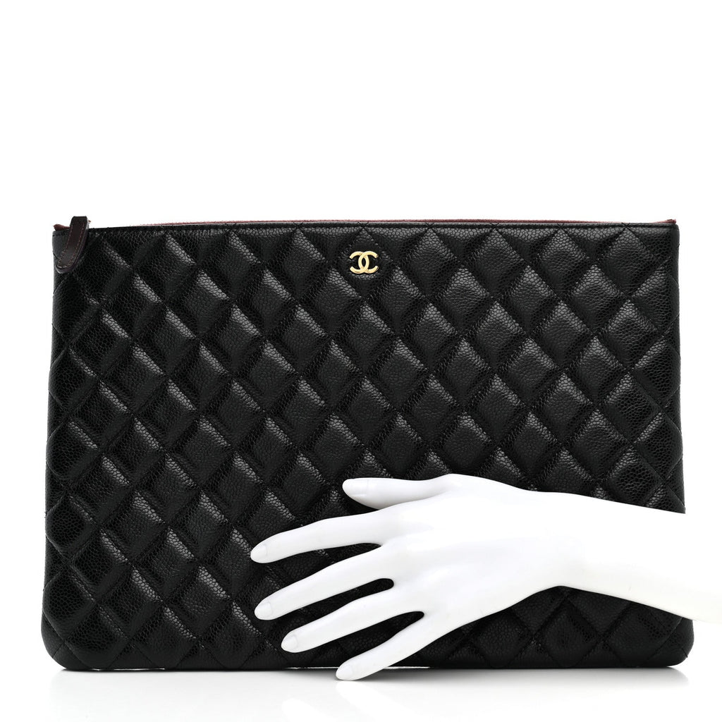 Caviar Quilted Large Cosmetic Case Black