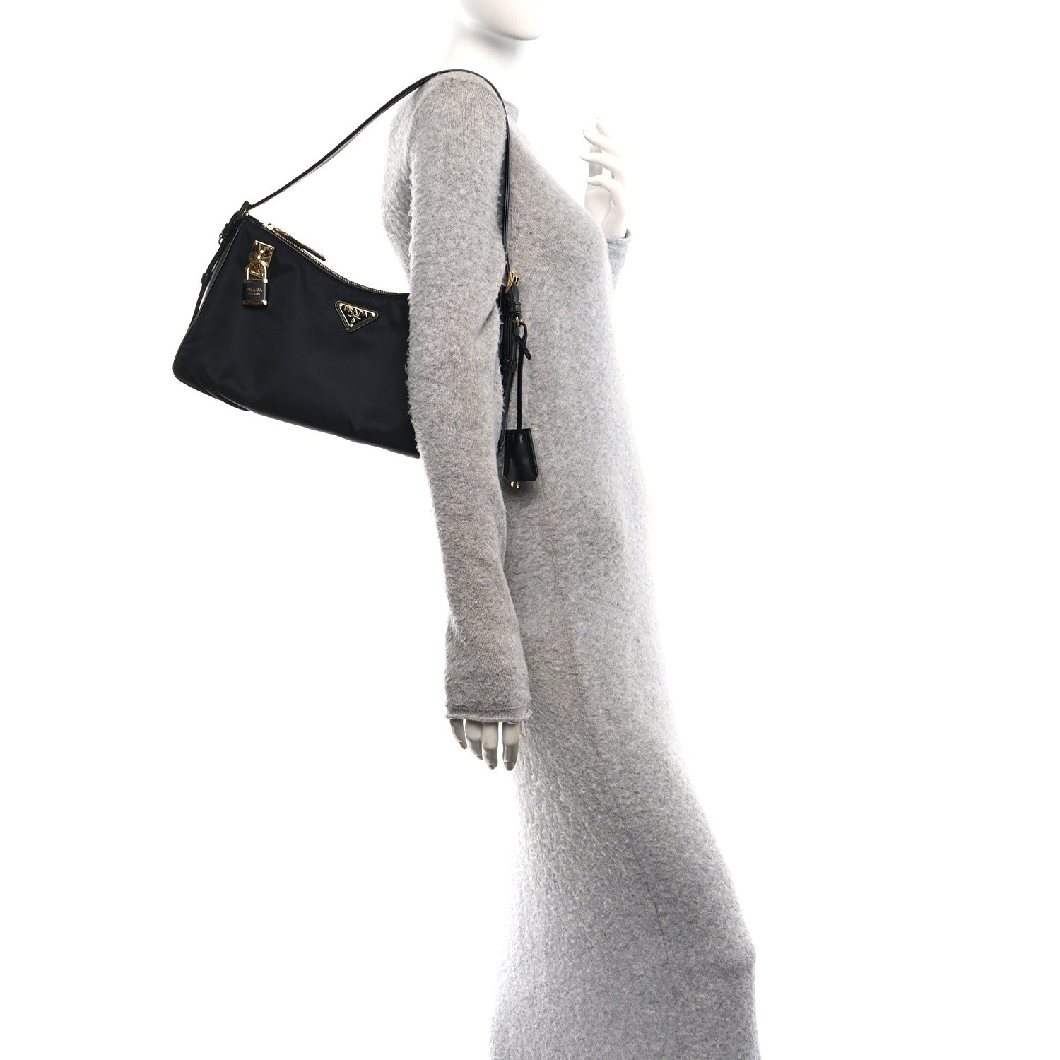 Re-Nylon Vitello Large Aimee Shoulder Bag Black