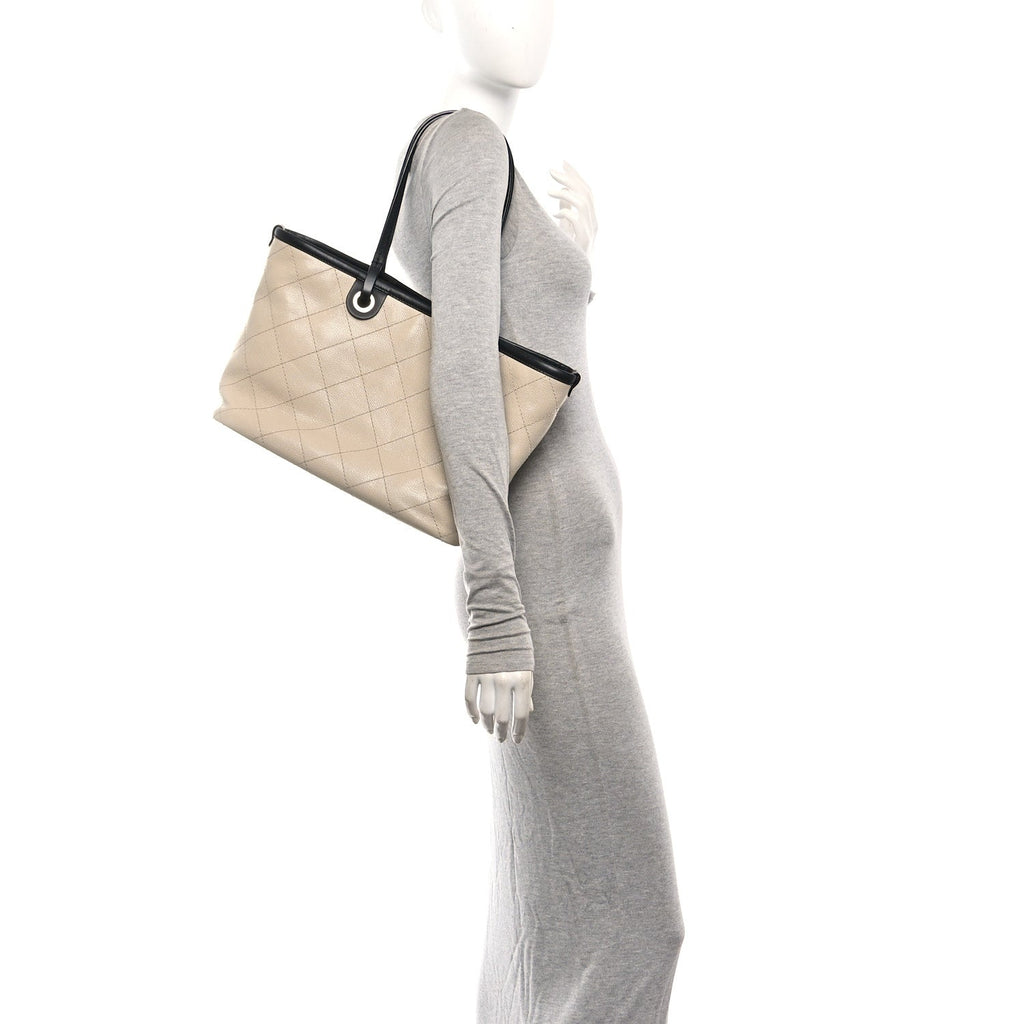 Grained Calfskin Medium Fever Shopping Tote Beige