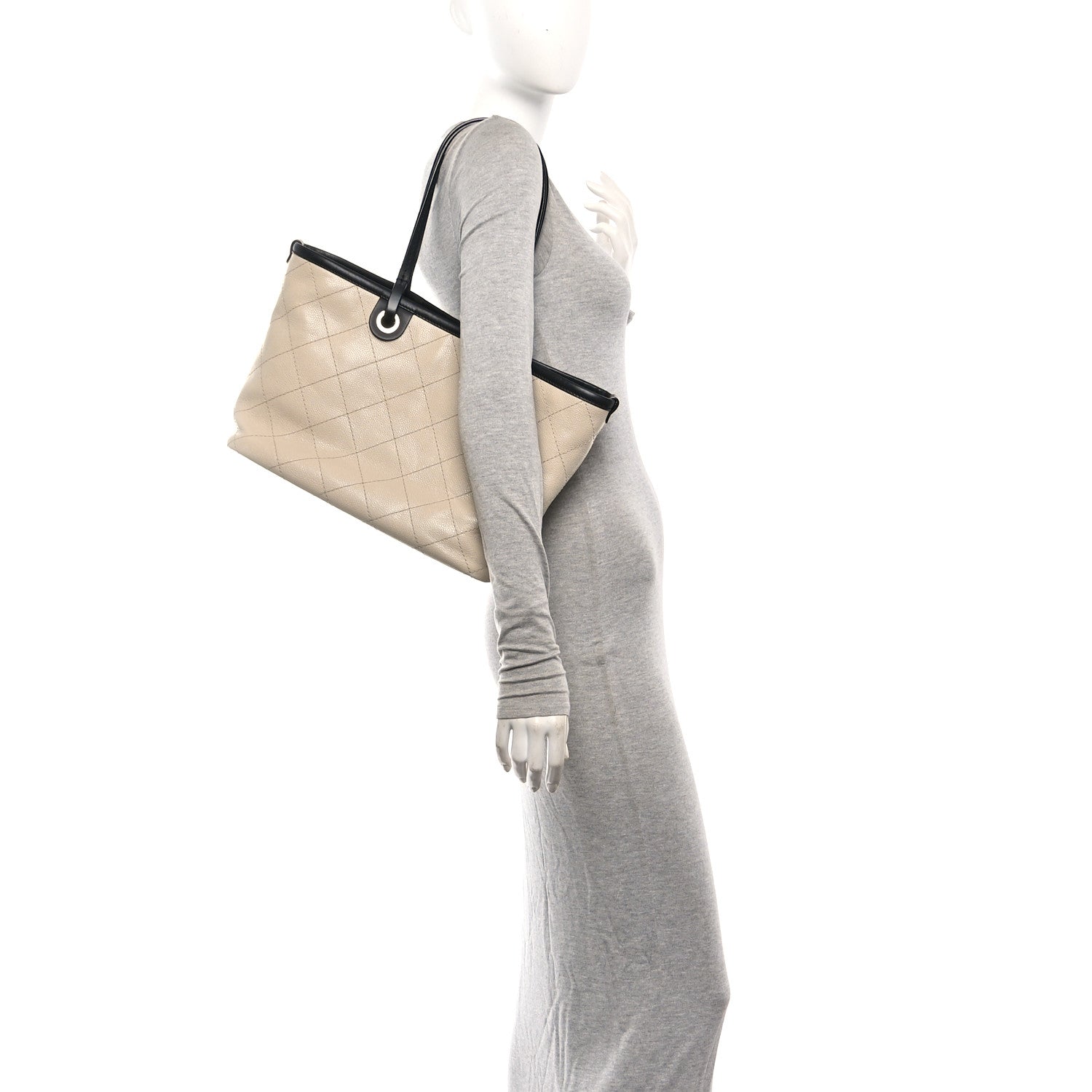 Grained Calfskin Medium Fever Shopping Tote Beige