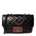 Shiny Goatskin Quilted Tri-Color Flap Black Red Navy