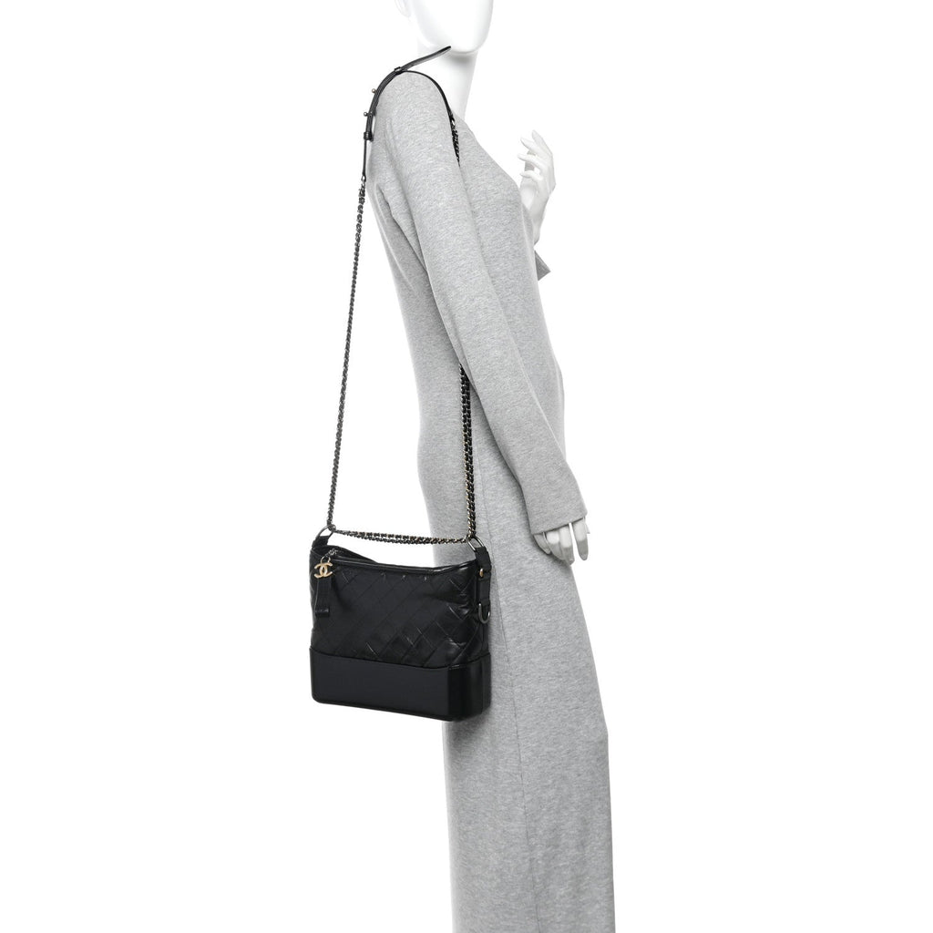 Aged Calfskin Quilted Medium Gabrielle Hobo Black