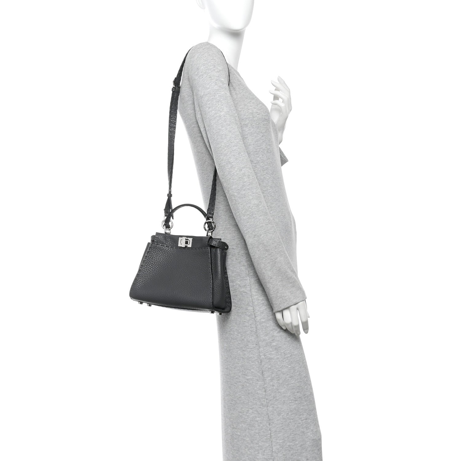 Cuoio Romano Selleria Bi-Color Mini Peekaboo Iconic Satchel Asfalto Latte