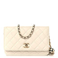 Lambskin Enamel Quilted Pearl Crush Wallet On Chain WOC White