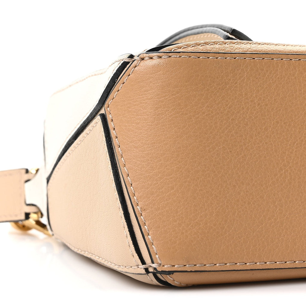 Calfskin Mini Woven Puzzle Bag Beige White
