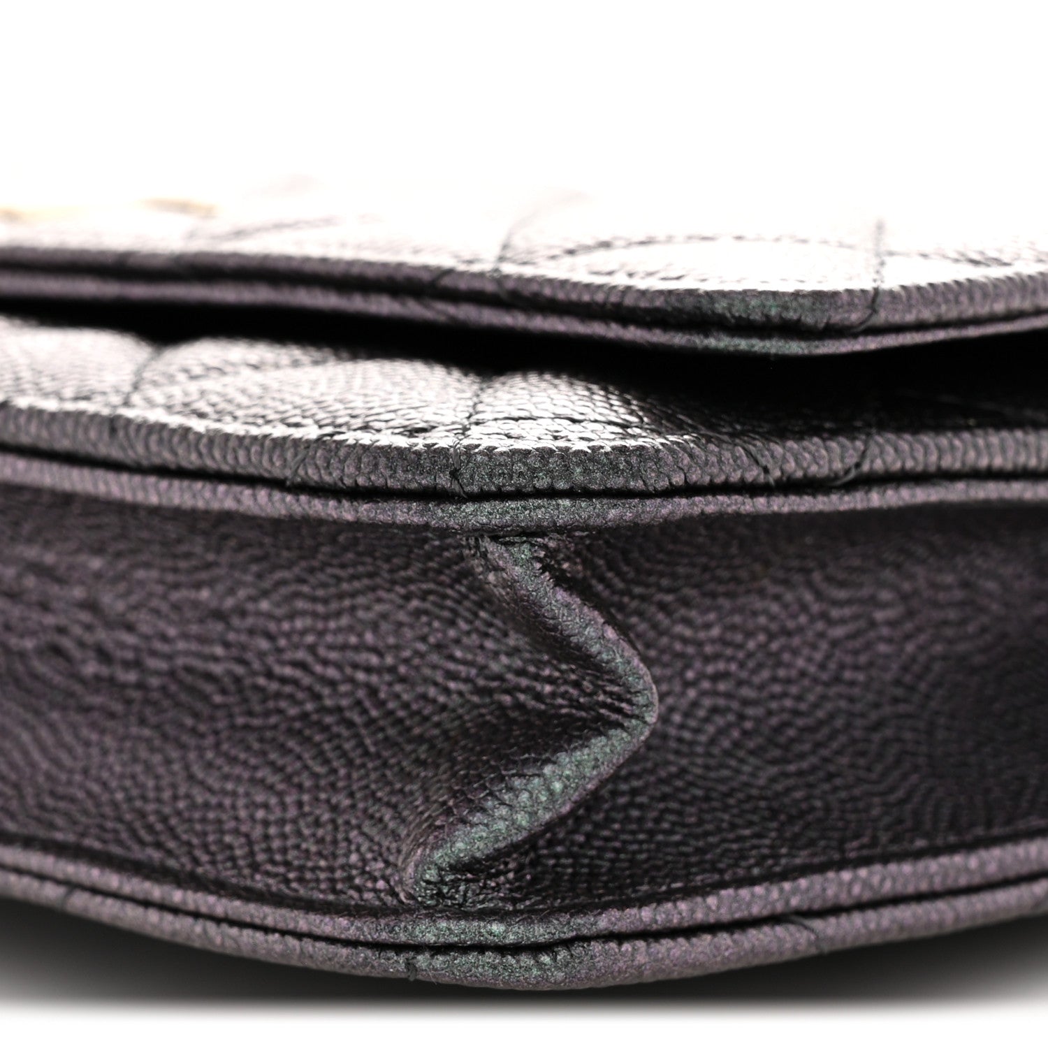 Iridescent Caviar Quilted Wallet on Chain WOC Dark Blue