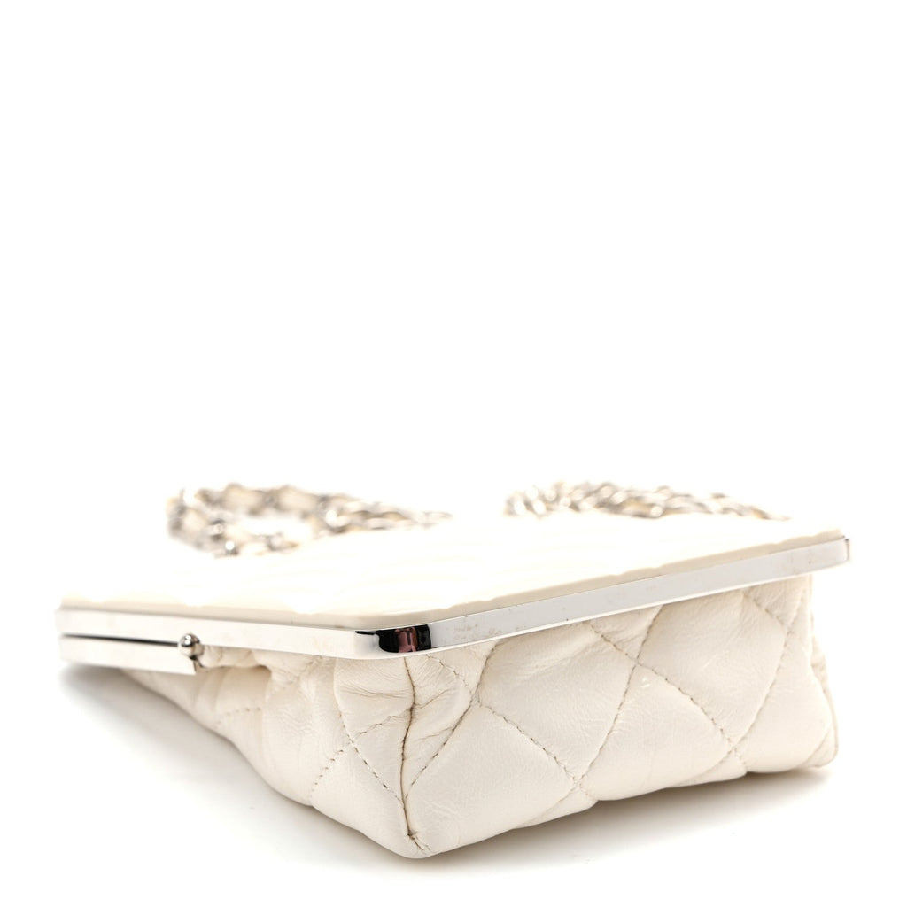 Lambskin Plexi Quilted CC Evening Clutch With Chain White