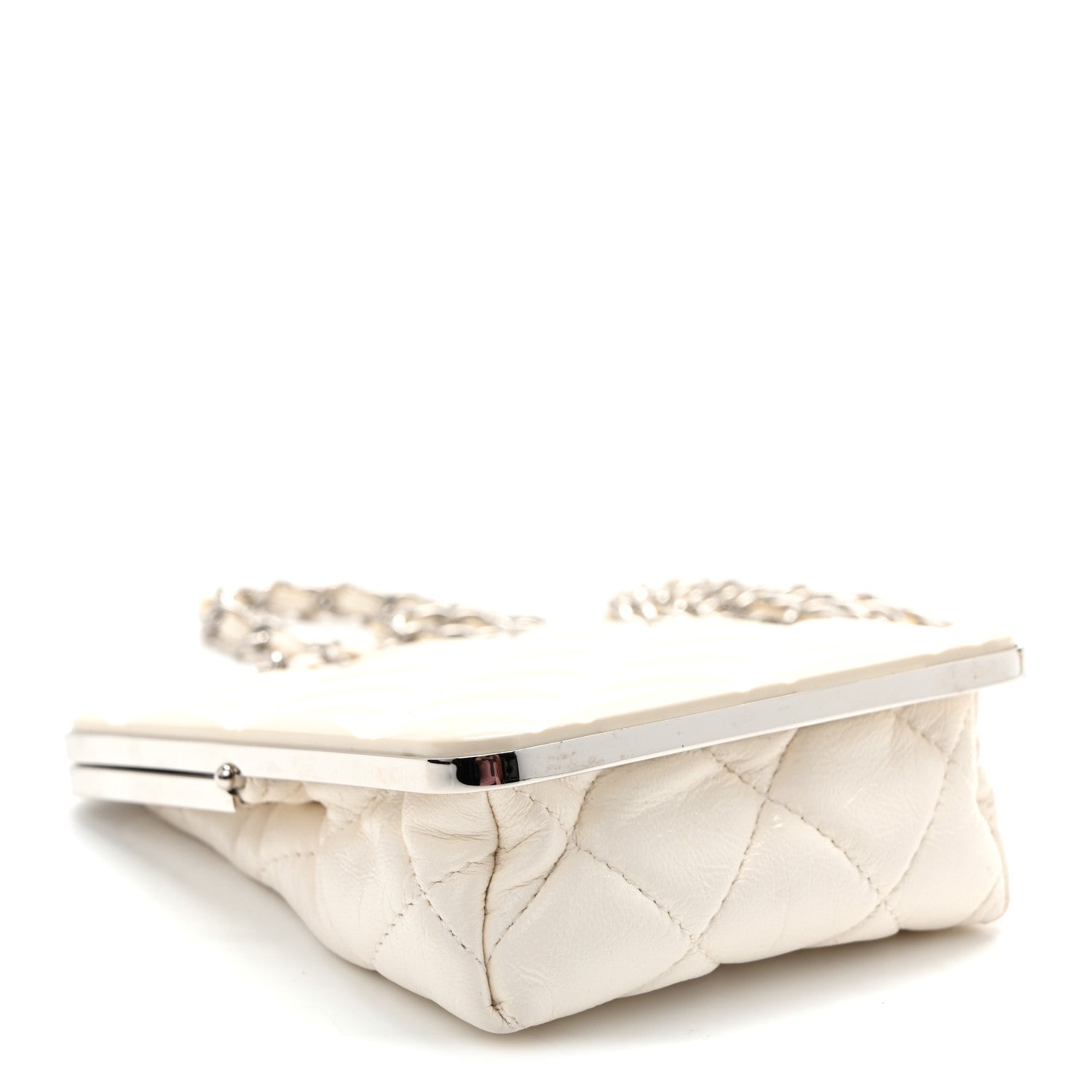 Lambskin Plexi Quilted CC Evening Clutch With Chain White