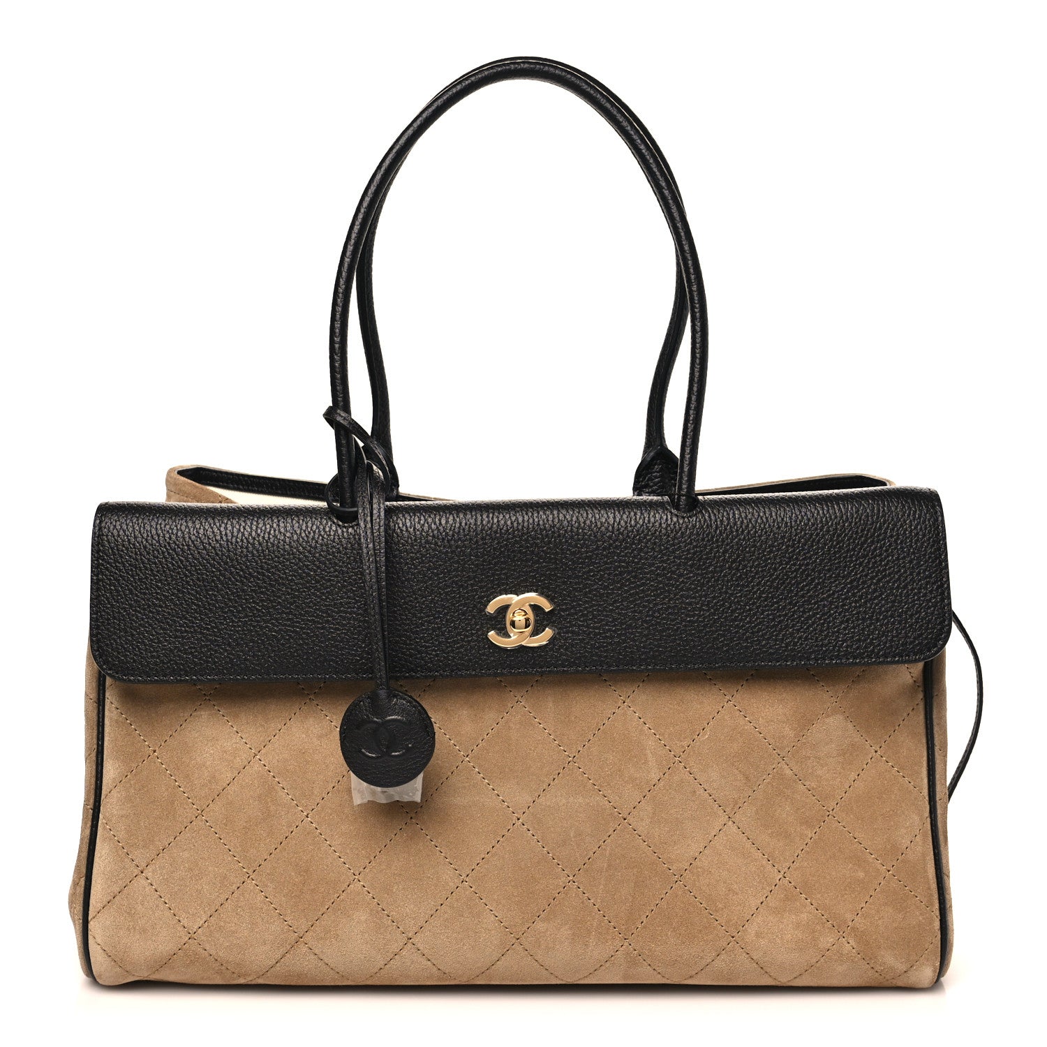 Grained Calfskin Suede Urban Essentials Large Shopping Bag Dark Beige Black Dark Beige Black