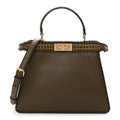 Vitello King Ceylon Shiny Nappa Woven Medium Peekaboo I SEE U Satchel Avocado Cedro Camaleonte