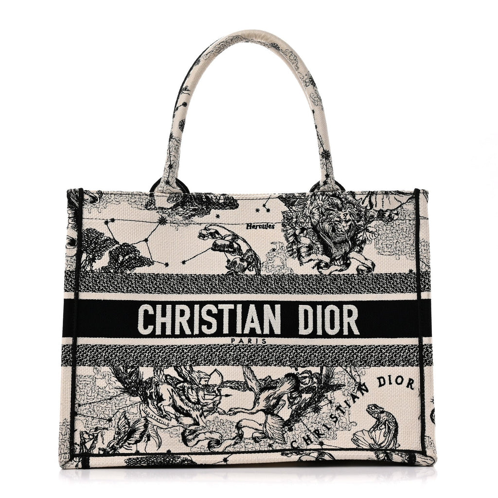 Canvas Zodiac Toile De Jouy Embroidered Medium Book Tote Latte