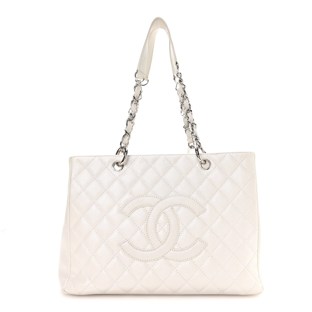 Caviar Quilted Grand Shopping Tote GST White