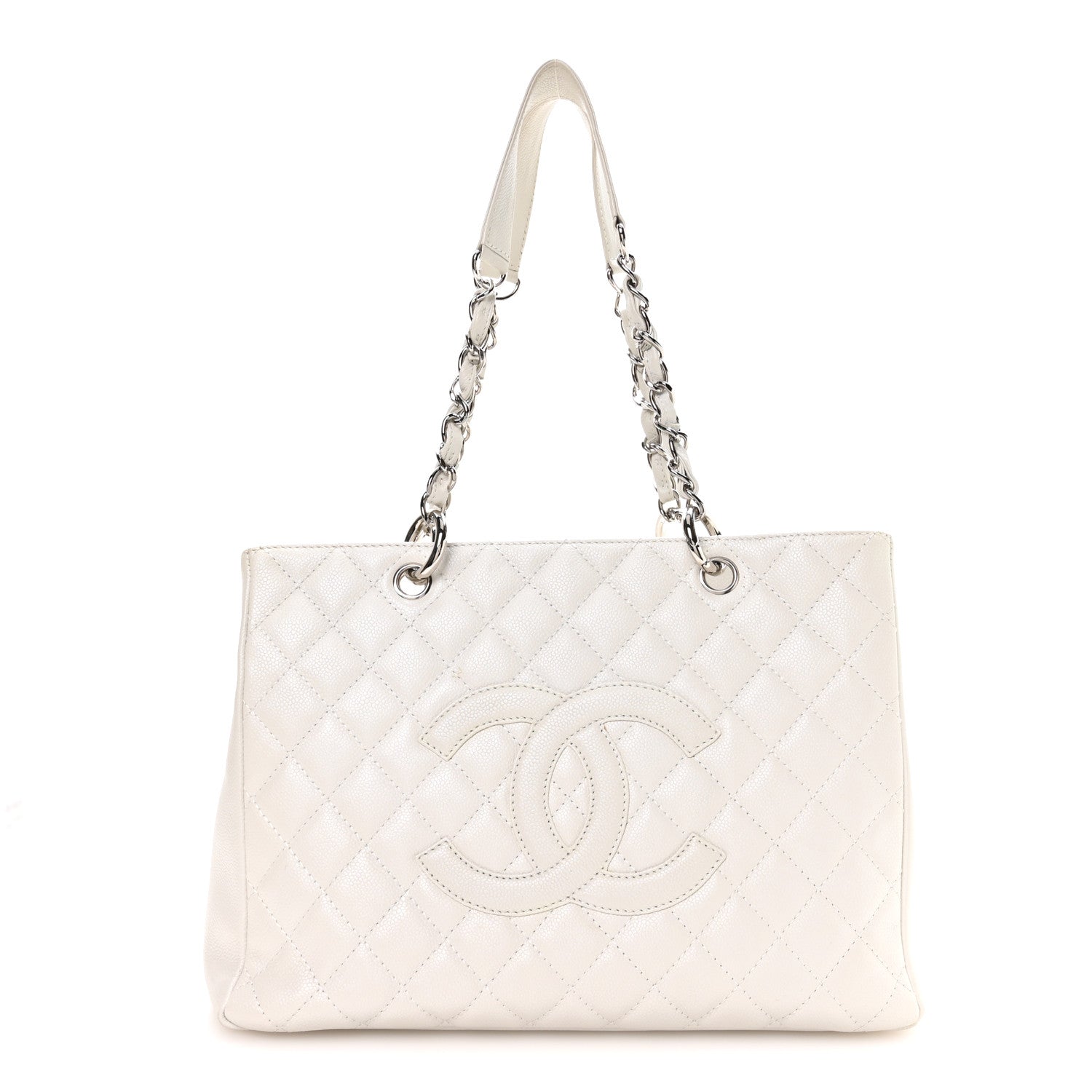 Caviar Quilted Grand Shopping Tote GST White