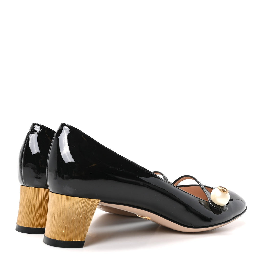 Vernice Crystal Pearl Embellished Mary Jane Pumps 35.5 Black