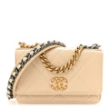 Lambskin Quilted Chanel 19 Wallet On Chain WOC Beige