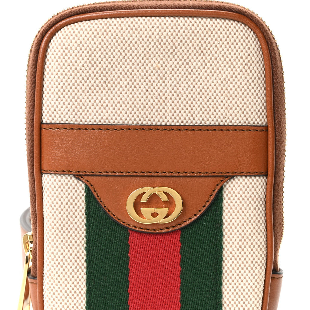 Vintage Canvas Calfskin Web Belted iPhone Case 90 36 Sand Cuir
