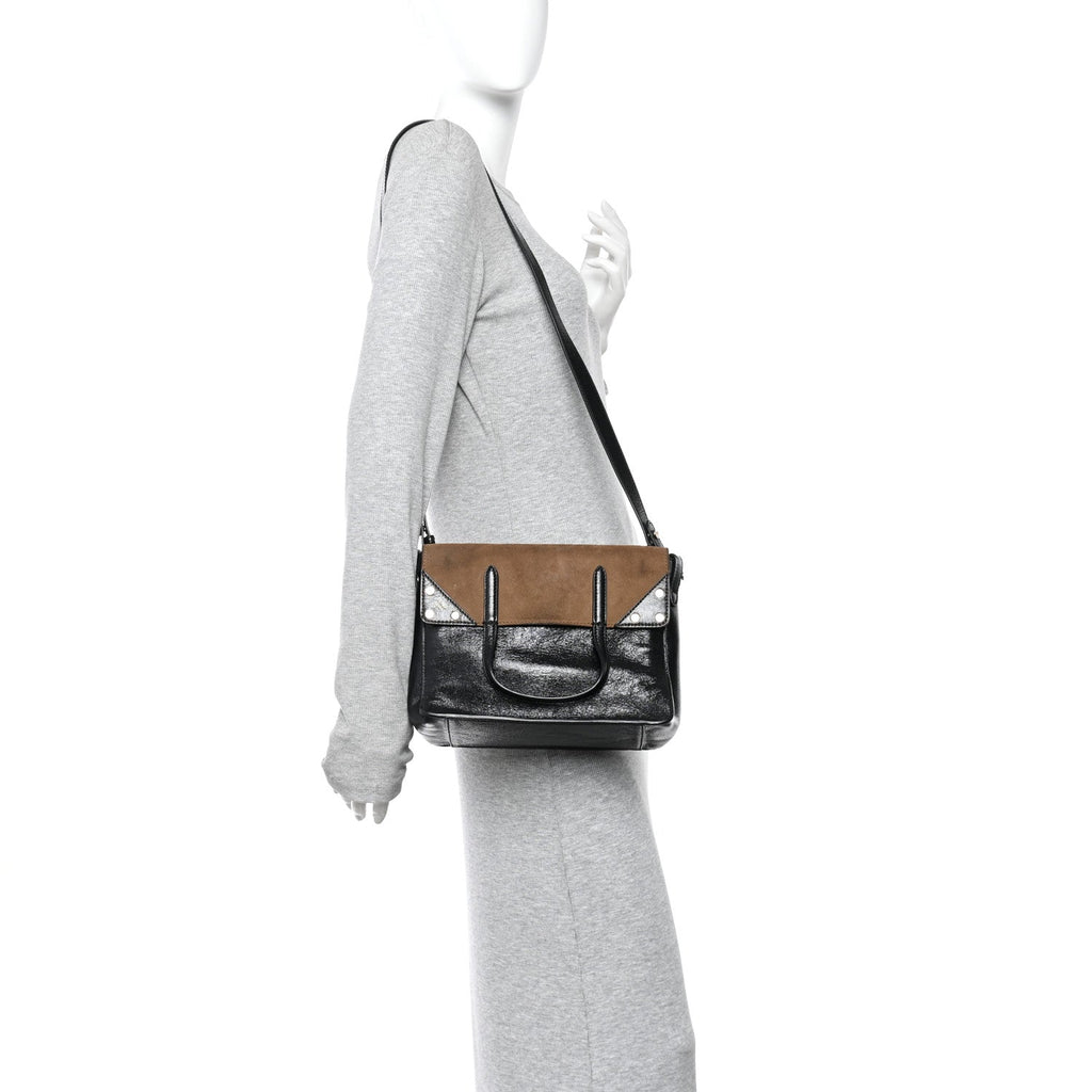 Agnello Old Shine Vitello Go Rain Small Flip Tote Black Marrone