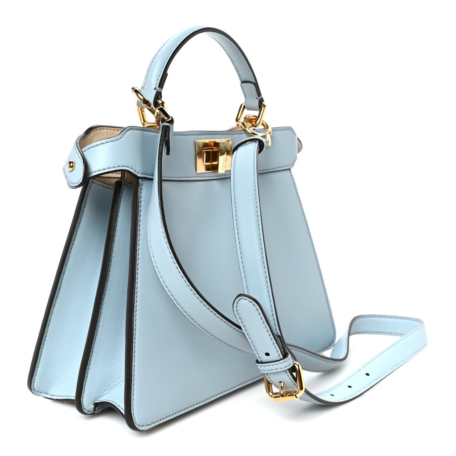 Vitello Seta Shiny Nappa Small Peekaboo I SEE U Satchel Azzurro Baby Camelia