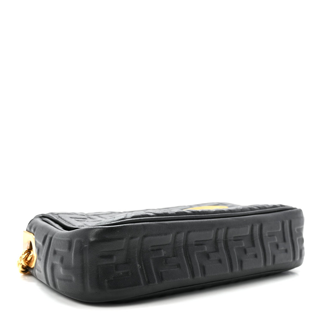 Nappa Small FF Embossed Midi Chain Baguette Black