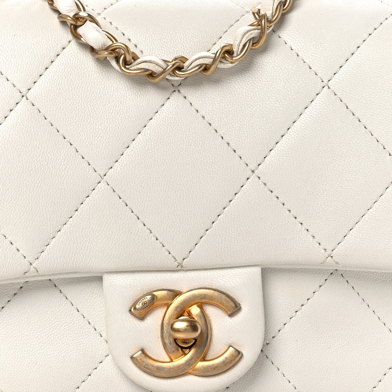 Lambskin Quilted Small Circular Handle Bag White