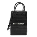 Calfskin Crocodile Embossed Logo Shopping Phone Holder Bag Black