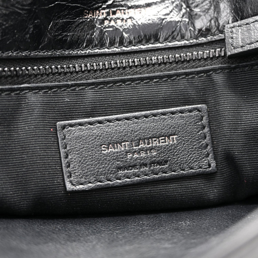 Crinkled Calfskin Matelasse Monogram Medium Niki Chain Satchel Black